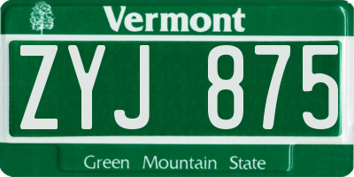 VT license plate ZYJ875