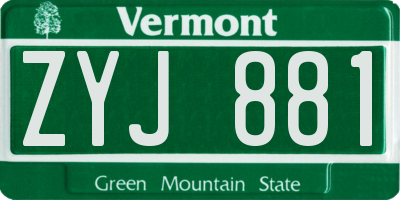 VT license plate ZYJ881