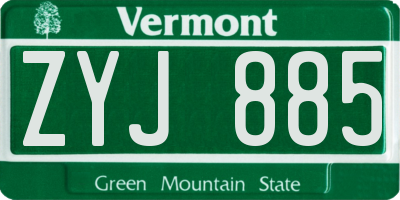 VT license plate ZYJ885