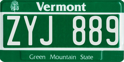 VT license plate ZYJ889