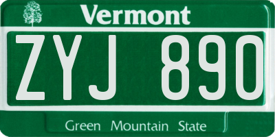VT license plate ZYJ890