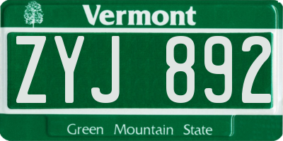 VT license plate ZYJ892