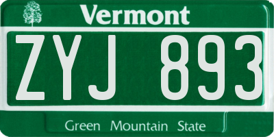 VT license plate ZYJ893