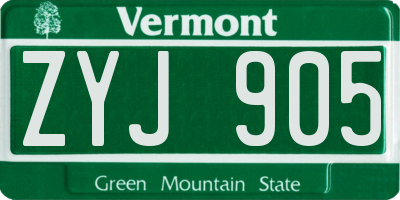 VT license plate ZYJ905