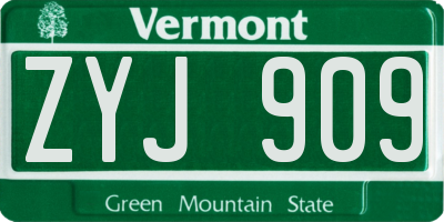 VT license plate ZYJ909
