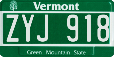 VT license plate ZYJ918