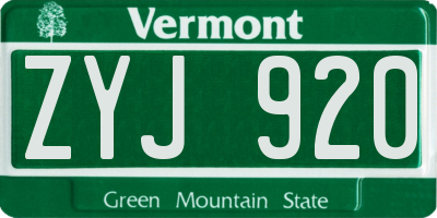 VT license plate ZYJ920
