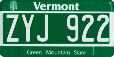 VT license plate ZYJ922