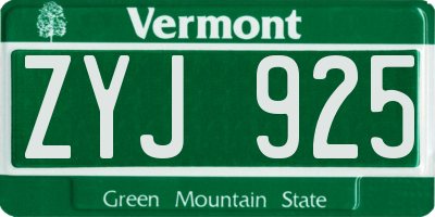 VT license plate ZYJ925