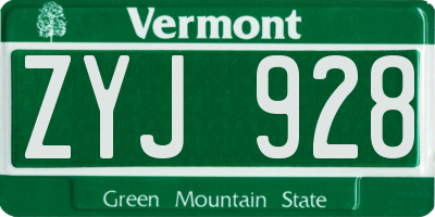 VT license plate ZYJ928