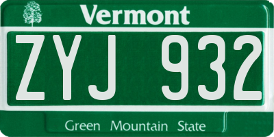 VT license plate ZYJ932