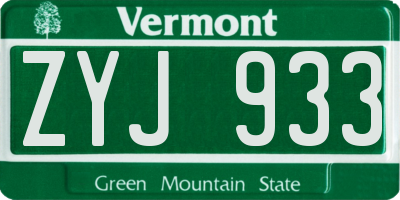 VT license plate ZYJ933