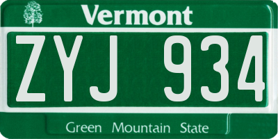 VT license plate ZYJ934