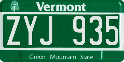 VT license plate ZYJ935