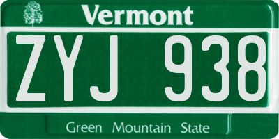 VT license plate ZYJ938