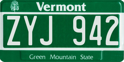 VT license plate ZYJ942
