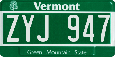 VT license plate ZYJ947