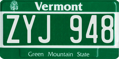 VT license plate ZYJ948