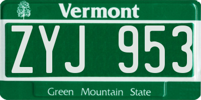 VT license plate ZYJ953