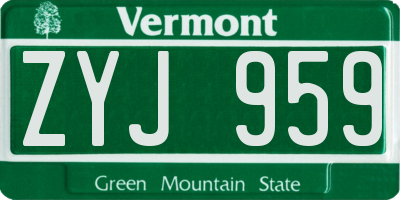 VT license plate ZYJ959