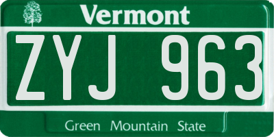 VT license plate ZYJ963