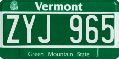 VT license plate ZYJ965