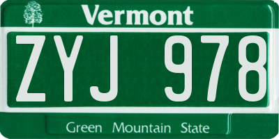 VT license plate ZYJ978