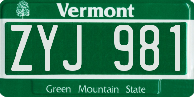 VT license plate ZYJ981