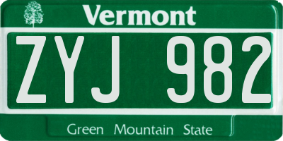 VT license plate ZYJ982