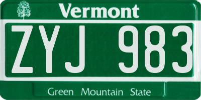VT license plate ZYJ983