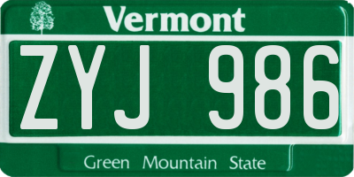 VT license plate ZYJ986