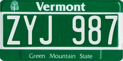 VT license plate ZYJ987