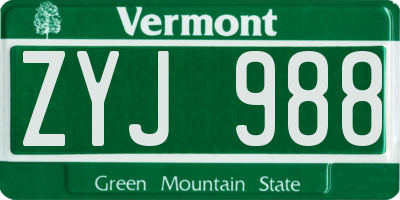 VT license plate ZYJ988