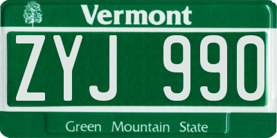 VT license plate ZYJ990