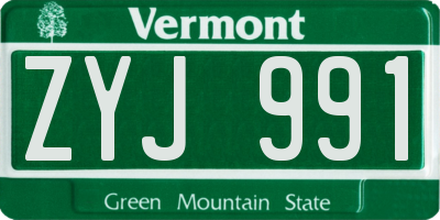 VT license plate ZYJ991