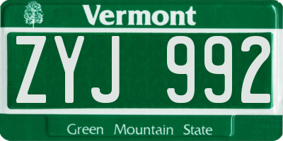 VT license plate ZYJ992