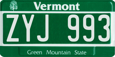 VT license plate ZYJ993