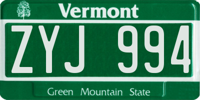 VT license plate ZYJ994