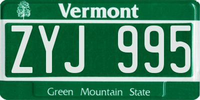 VT license plate ZYJ995
