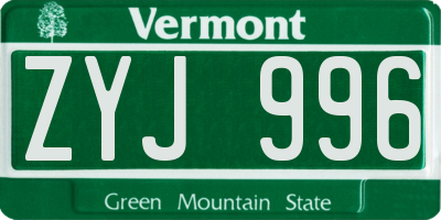 VT license plate ZYJ996