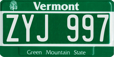 VT license plate ZYJ997