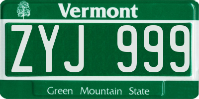 VT license plate ZYJ999