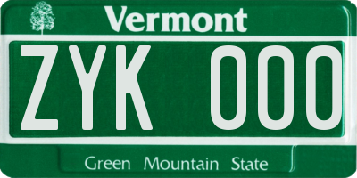 VT license plate ZYK000