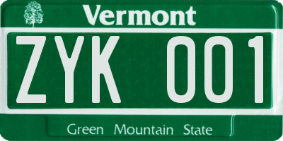 VT license plate ZYK001