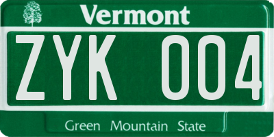 VT license plate ZYK004
