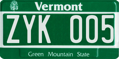 VT license plate ZYK005