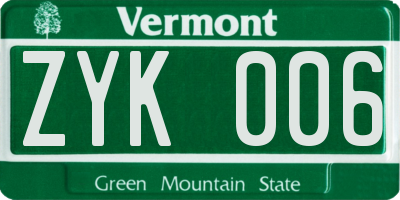VT license plate ZYK006