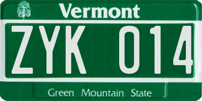 VT license plate ZYK014