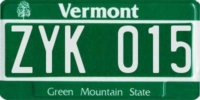 VT license plate ZYK015