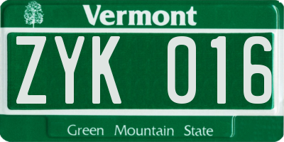 VT license plate ZYK016